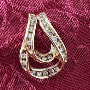 14K Gold and Diamonds Ribbon Loop Slide Pendant